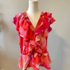 Sofia by Sofia Vergara Pink and Red Ruffle Blouse